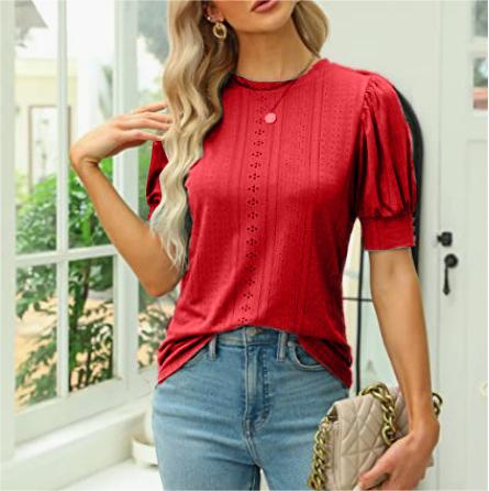 Women Clothing Women Casual Top Short Puff Sleeve Cute Shirt Loose