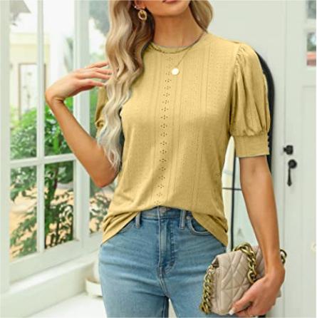 Women Clothing Women Casual Top Short Puff Sleeve Cute Shirt Loose