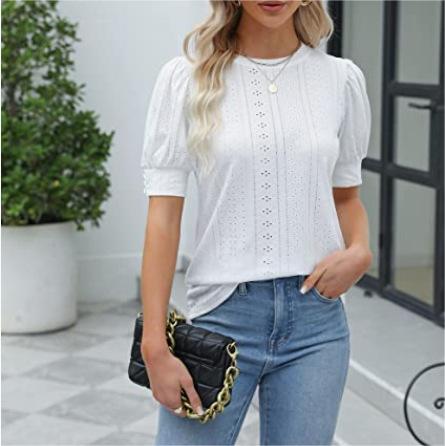 Women Clothing Women Casual Top Short Puff Sleeve Cute Shirt Loose