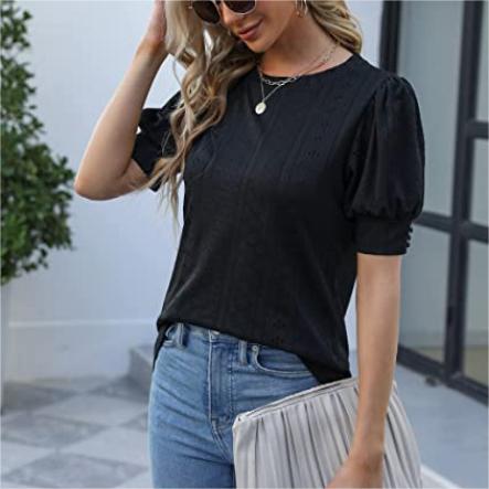 Women Clothing Women Casual Top Short Puff Sleeve Cute Shirt Loose