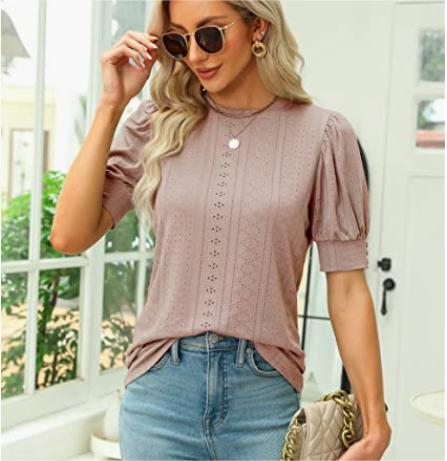 Women Clothing Women Casual Top Short Puff Sleeve Cute Shirt Loose