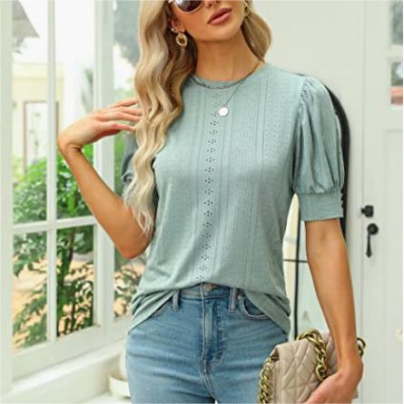 Women Clothing Women Casual Top Short Puff Sleeve Cute Shirt Loose