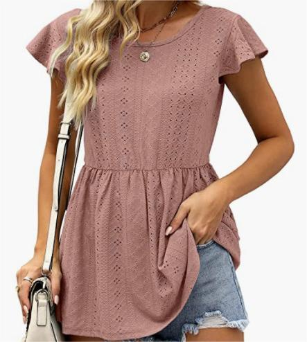 Women Clothing Summer Women T Shirt Hollow Out Waist Ruffle Sleeve Casual Top