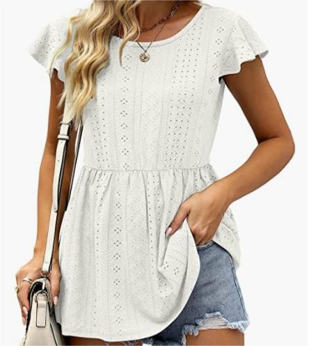 Women Clothing Summer Women T Shirt Hollow Out Waist Ruffle Sleeve Casual Top