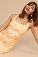 Summer Sleeveless Sheath Dress French Retro Square Collar Printed Wide Shoulder Strap Slim Fit Slimming Cami Dress