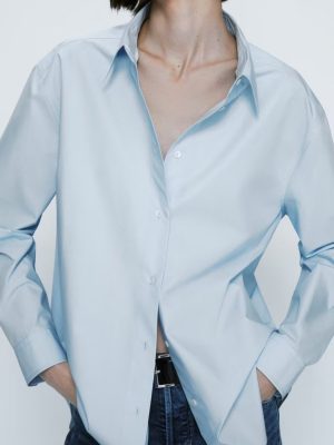 Women Spring Summer Solid Collared Shirt