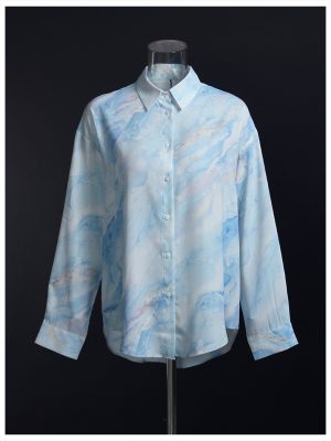Women Abstract Printing Shirt Loose Trendy Draping Idle Chic Fashionable Long Sleeve Shirt
