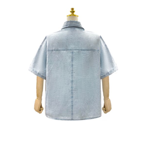 Popular Short Sleeved Shirt Spring Summer Washed Distressed Casual Denim Top