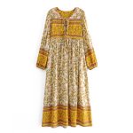 Women Clothing Autumn Ethnic Rayon Positioning Floral Tassel Long Sleeve Dress