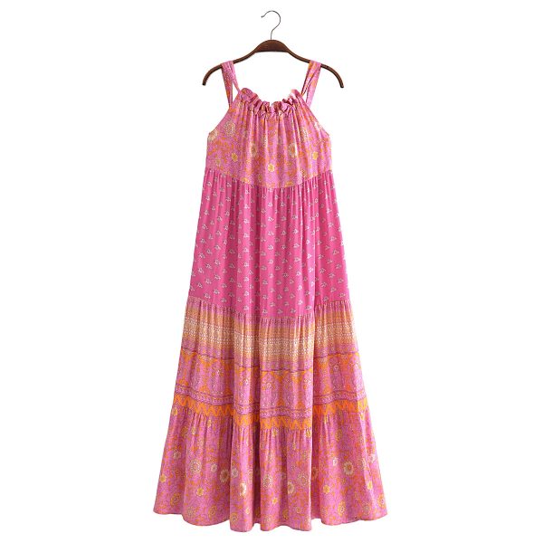 Summer Wind Women Positioning Floral Sleeveless Sling Length Dress