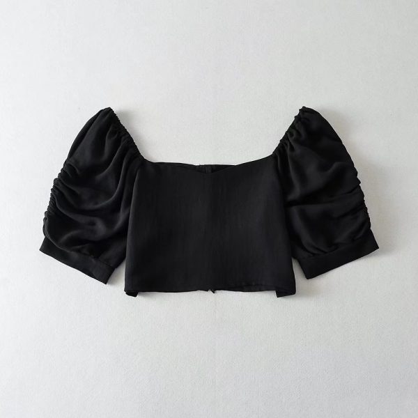 Puff Sleeve Loose Short Sleeve Casual Twisted Inner Pullover Backless Square Collar Slim Fit pirational Spaghetti Straps