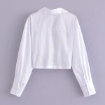 Winter Women Clothing Polo Collar Solid Color Double Pocket Knotted Short Long Sleeve