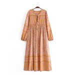 Women Clothing Vacation Loose Rayon Positioning Floral Tassel Long Sleeve Dress