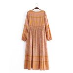 Women Clothing Vacation Loose Rayon Positioning Floral Tassel Long Sleeve Dress