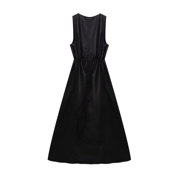 Spring Summer French Hepburn Black Dress Waist Slimming Maxi Dress Sexy V neck Sleeveless Dress