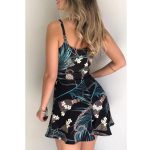 Women Clothing Summer Floral Spaghetti Strap High Waist Short Flared Jumpsuit