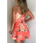 Women Clothing Summer Floral Spaghetti Strap High Waist Short Flared Jumpsuit