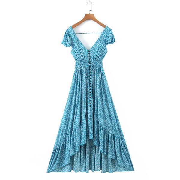 Spring Seaside Vacation Cardigan Lace up Sexy Waist Trimming Long Beach Dress