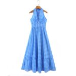 Women Chiffon V neck Strap Halter Dress Summer French Fairy Long