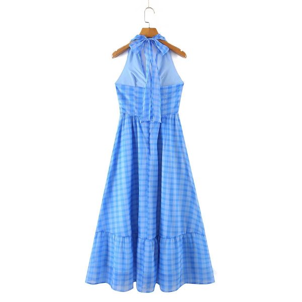 Women Chiffon V neck Strap Halter Dress Summer French Fairy Long