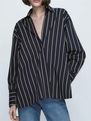 Women Striped Shirt Spring Korean Business Long Sleeve Shirt Vertical Shirt