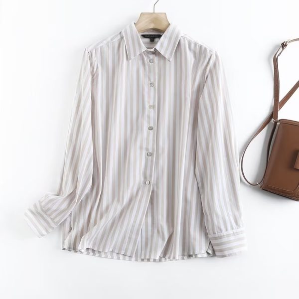 Blue Striped Shirt Women Loose Spring Autumn Korean Long Sleeve Bottoming Shirt Design Blouse