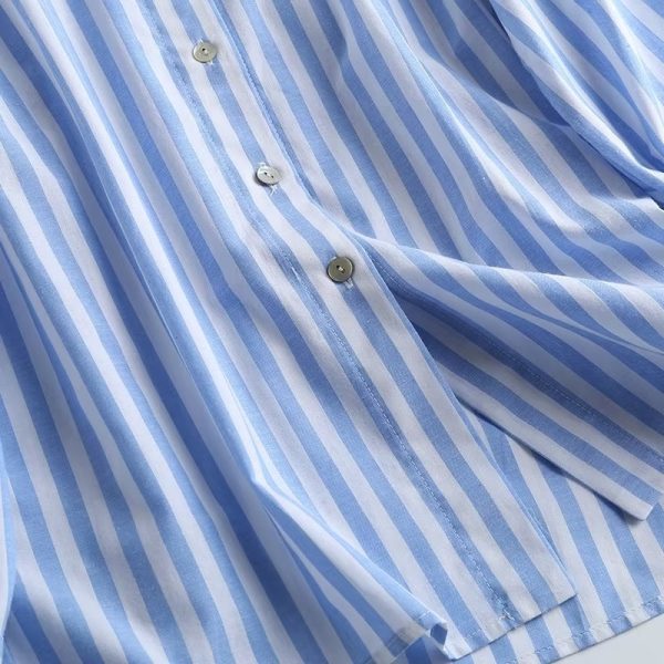 Blue Striped Shirt Women Loose Spring Autumn Korean Long Sleeve Bottoming Shirt Design Blouse