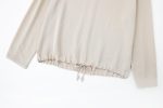 Women round Neck Spring Drawstring Hem Silk Satin Texture Drape Shirt Loose