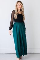 Spring Summer Elastic High Waist Solid Color Cotton Side Pocket Wide Leg Trousers Women Casual Loose Swing Pants