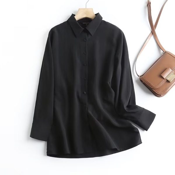 Women Lapel Long sleeved Single breasted Shirt Cardigan