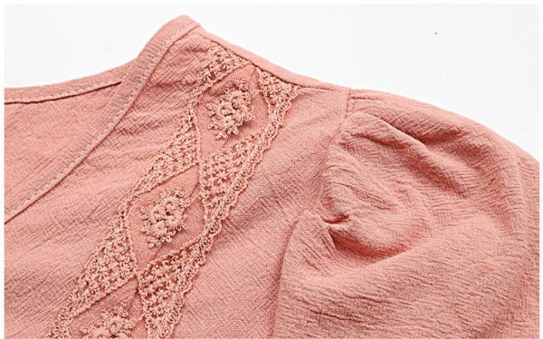 Summer Casual Women Wear Pink Cotton Linen Shirt Women