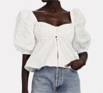 Women Puff Sleeve Single Breasted White Shirt Summer Slim Fit Figure Flattering Graceful Tops Small Shirt