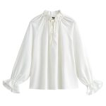 Spring Women Long Sleeve White Ruffled Shirt