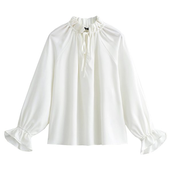 Spring Women Long Sleeve White Ruffled Shirt