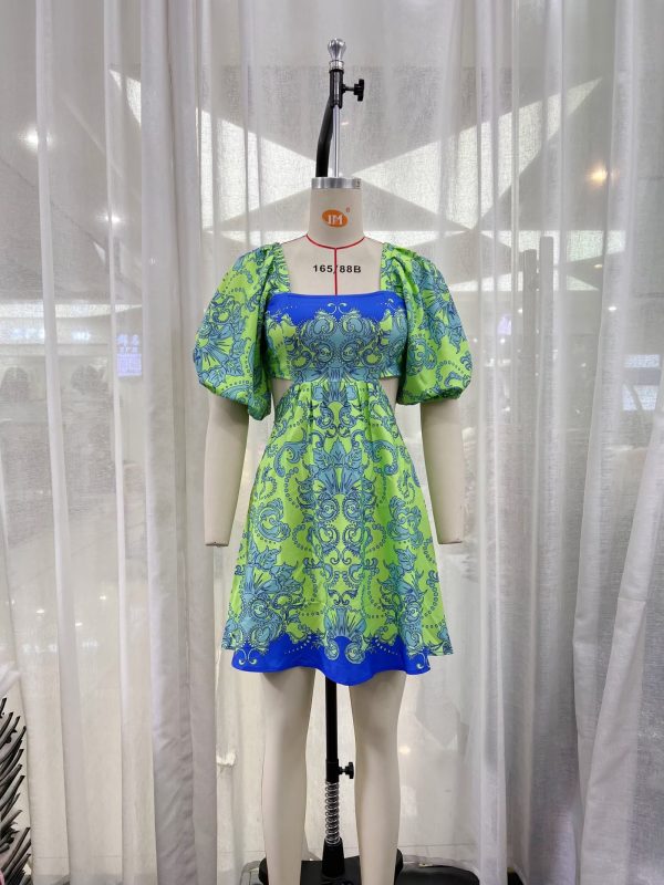 Vacation Floral Print  Summer Tight Waist A line Dress for Women