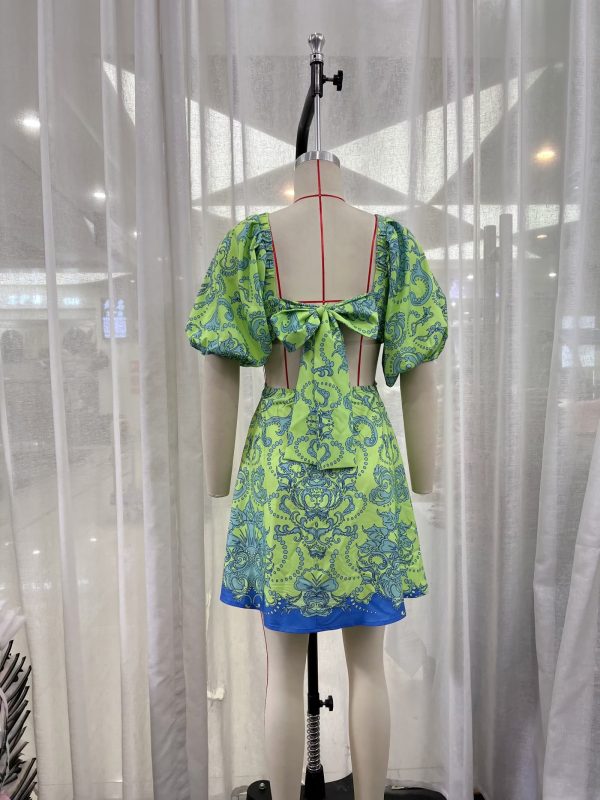 Vacation Floral Print  Summer Tight Waist A line Dress for Women