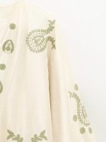 French Spring Vintage Art Embroidery Floral Cutout Collared Loose Cardigan Women Lantern Long Sleeve Shirt