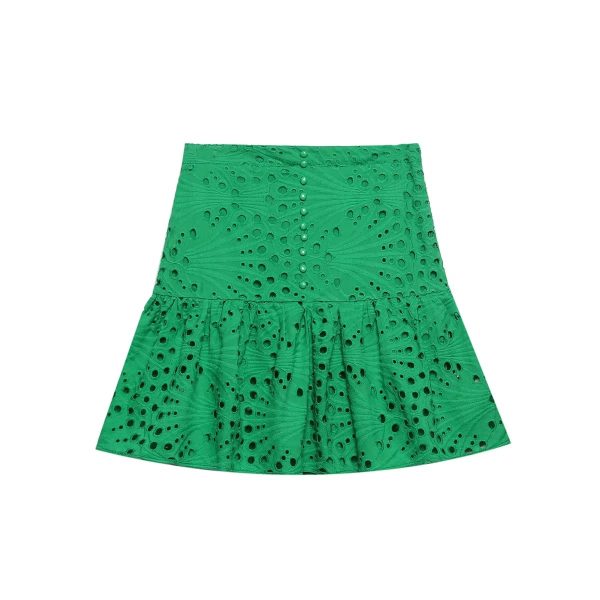 Women Clothing   Embroidered Laminated Decoration Green Skirt