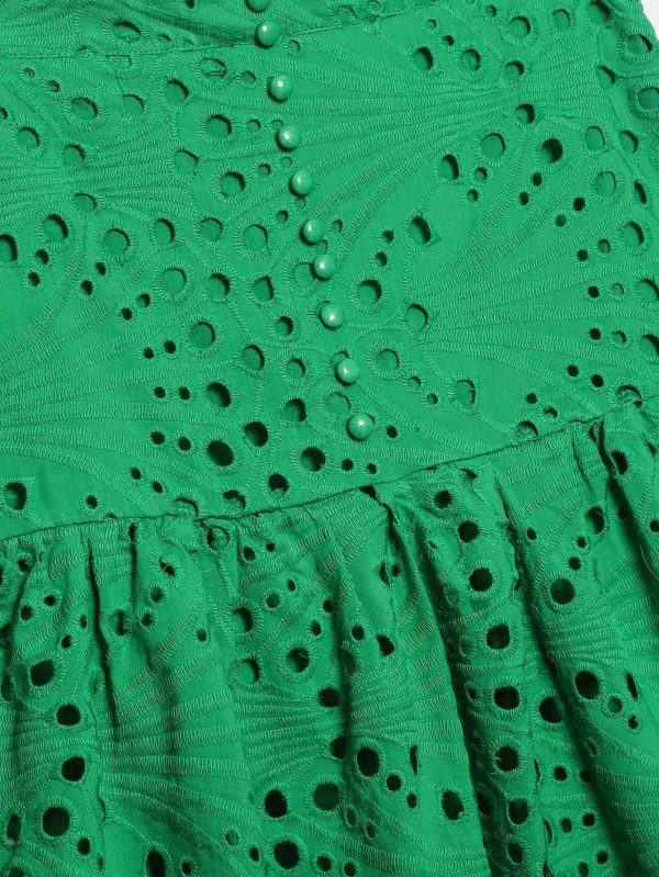 Women Clothing   Embroidered Laminated Decoration Green Skirt