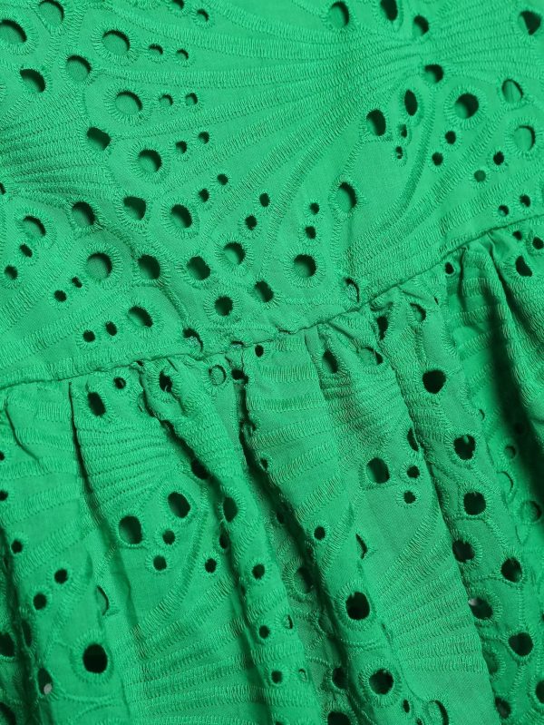 Women Clothing   Embroidered Laminated Decoration Green Skirt