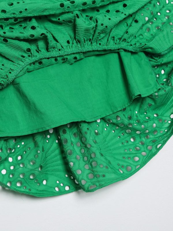 Women Clothing   Embroidered Laminated Decoration Green Skirt