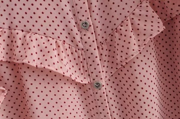 Fall Women Clothing Laminated Decoration Polka Dot Shirt