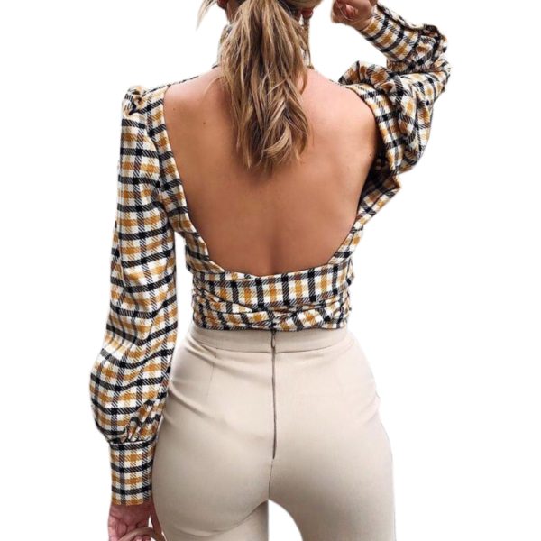 Long Sleeve Sexy Backless Korean Ladies Lattice Top