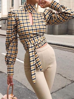 Long Sleeve Sexy Backless Korean Ladies Lattice Top