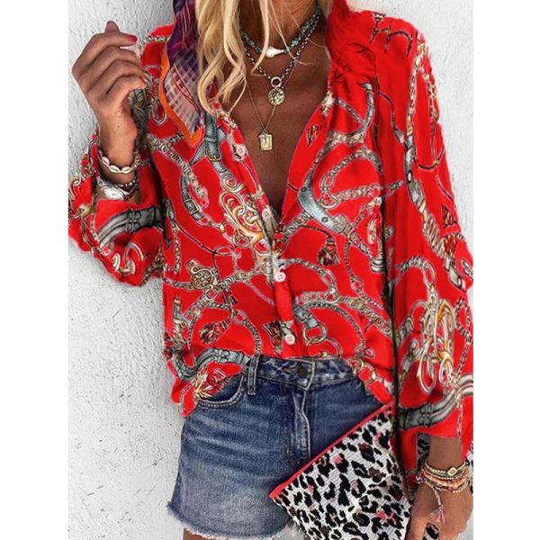 Autumn Winter Women Clothing New   Single Breasted Printed Shirt Top