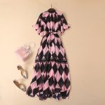 Spring Summer Pink Printed Lace Slim Fit Patchwork Lace up Small Stand Collar Sling Basic Maxi Dress