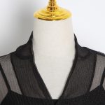 Sexy Lantern Sleeve See through Loose Black Organza Shirt Top Suspenders
