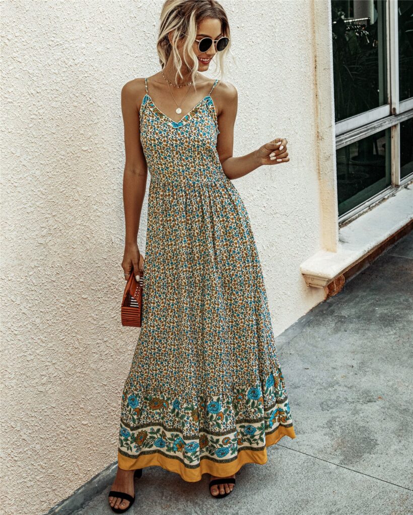 Summer Floral Print Backless Strap Women Dress Chic