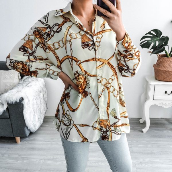 Real Shot   Long Sleeve Printed Chiffon Long Upper Outer Garment