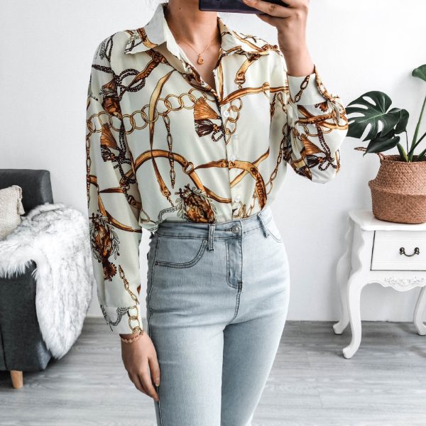 Real Shot   Long Sleeve Printed Chiffon Long Upper Outer Garment